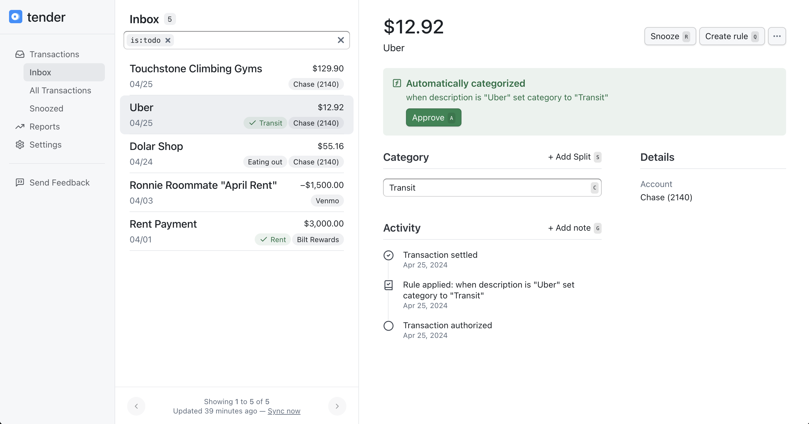Tender desktop screenshot