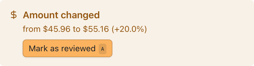 Tender highlights when the bill changes